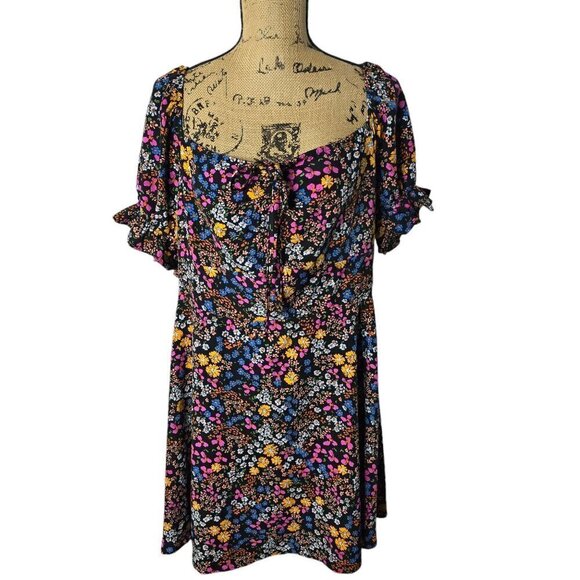Y2K style Neon Floral Off the Shoulder Boho Babydoll Mini Dress - Picture 1 of 9